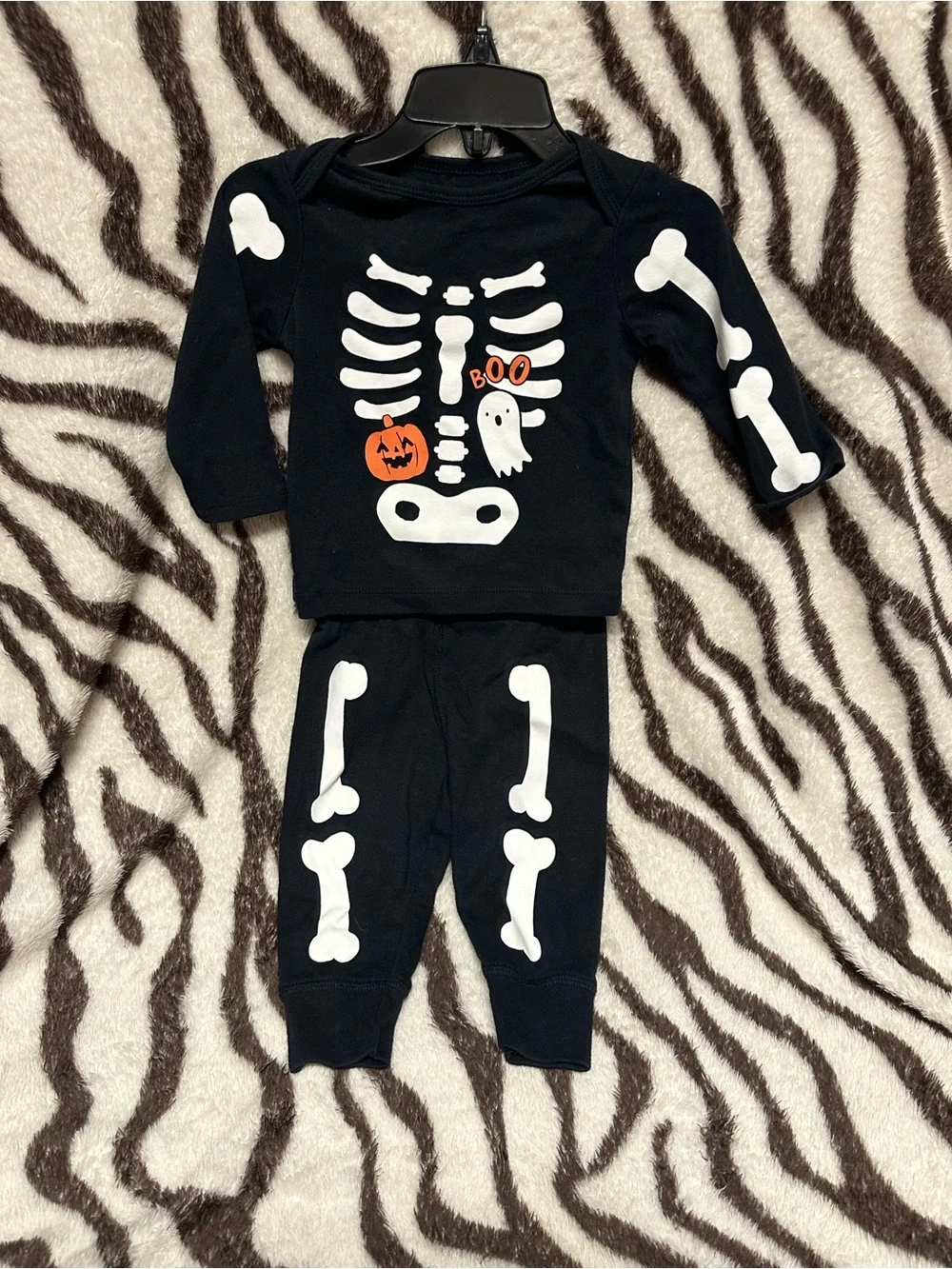 Black Skeleton Halloween Kids Pajama Set with Ghost & Pumpkin